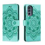 For Motorola Moto G62 5G Sun Mandala Embossing Pattern Phone Leather Case(Green)