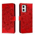 For Motorola Moto G73 Sun Mandala Embossing Pattern Phone Leather Case(Red)