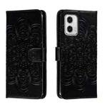 For Motorola Moto G73 Sun Mandala Embossing Pattern Phone Leather Case(Black)