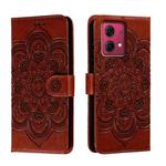 For Motorola Moto G84 Sun Mandala Embossing Pattern Phone Leather Case(Brown)