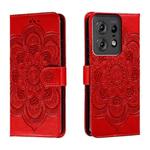 For Motorola Edge 50 Pro Sun Mandala Embossing Pattern Phone Leather Case(Red)