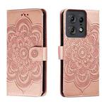 For Motorola Edge 50 Pro Sun Mandala Embossing Pattern Phone Leather Case(Rose Gold)