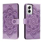 For Motorola Moto G Power 5G 2024 Sun Mandala Embossing Pattern Phone Leather Case(Purple)