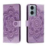 For Motorola Moto G24 Power Sun Mandala Embossing Pattern Phone Leather Case(Purple)