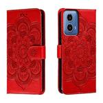 For Motorola Moto G34 Sun Mandala Embossing Pattern Phone Leather Case(Red)