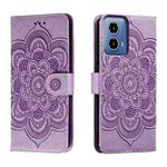 For Motorola Moto G34 Sun Mandala Embossing Pattern Phone Leather Case(Purple)