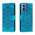 For Motorola Moto G34 Sun Mandala Embossing Pattern Phone Leather Case(Blue)