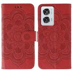 For Motorola Edge 50 Fusion Sun Mandala Embossing Pattern Phone Leather Case(Red)