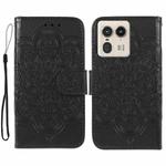 For Motorola Edge 50 Ultra Sun Mandala Embossing Pattern Phone Leather Case(Black)