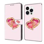 For iPhone 15 Pro Crystal Painted Leather Phone case(Love Peach)