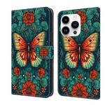 For iPhone 15 Pro Crystal Painted Leather Phone case(Flower Butterfly)