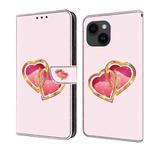 For iPhone 15 Crystal Painted Leather Phone case(Love Peach)