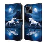 For iPhone 15 Crystal Painted Leather Phone case(White Horse)