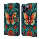 For iPhone 12 Pro Max/13 Pro Max Crystal Painted Leather Phone case(Flower Butterfly)