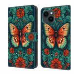 For iPhone 12/12 Pro Crystal Painted Leather Phone case(Flower Butterfly)
