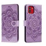 ForSamsung  Galaxy A03 Sun Mandala Embossing Pattern Phone Leather Case(Purple)