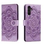 For Samsung  Galaxy A15 Sun Mandala Embossing Pattern Phone Leather Case(Purple)