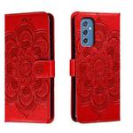 For Samsung Galaxy M52 5G Sun Mandala Embossing Pattern Phone Leather Case(Red)