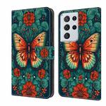 For Samsung Galaxy S21 Ultra 5G Crystal Painted Leather Phone case(Flower Butterfly)