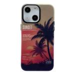 For iPhone 15 SUNSET Coconut Tree Dual-side Laminating Laser Phone Case(Red)
