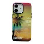 For iPhone 12 SUNSET Coconut Tree Dual-side Laminating Laser Phone Case(Yellow)
