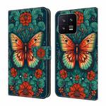 For Xiaomi 13 Crystal Painted Leather Phone case(Flower Butterfly)