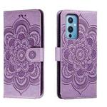 For OnePlus 9 Sun Mandala Embossing Pattern Phone Leather Case(Purple)