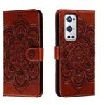 For OnePlus 9 Pro Sun Mandala Embossing Pattern Phone Leather Case(Brown)