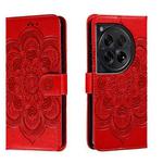 For OnePlus 12 Sun Mandala Embossing Pattern Phone Leather Case(Red)