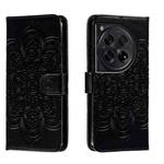 For OnePlus 12 Sun Mandala Embossing Pattern Phone Leather Case(Black)