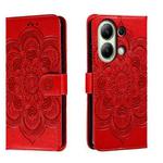 For Xiaomi Redmi Note 13 4G Sun Mandala Embossing Pattern Phone Leather Case(Red)