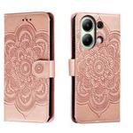 For Xiaomi Redmi Note 13 4G Sun Mandala Embossing Pattern Phone Leather Case(Rose Gold)