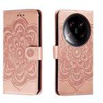 For Xiaomi 14 Ultra Sun Mandala Embossing Pattern Phone Leather Case(Rose Gold)