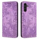 For Samsung Galaxy S24 5G Retro Elephant Embossed Leather Phone Case(Purple)