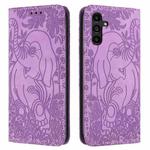 For Samsung Galaxy S24+ 5G Retro Elephant Embossed Leather Phone Case(Purple)