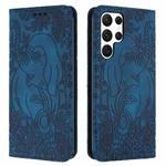 For Samsung Galaxy S24 Ultra 5G Retro Elephant Embossed Leather Phone Case(Blue)