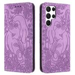 For Samsung Galaxy S24 Ultra 5G Retro Elephant Embossed Leather Phone Case(Purple)