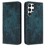 For Samsung Galaxy S24 Ultra 5G Retro Elephant Embossed Leather Phone Case(Green)