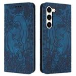 For Samsung Galaxy S23 5G Retro Elephant Embossed Leather Phone Case(Blue)