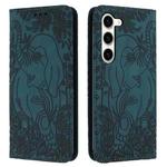 For Samsung Galaxy S23 5G Retro Elephant Embossed Leather Phone Case(Green)