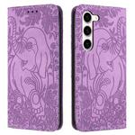 For Samsung Galaxy S23+ 5G Retro Elephant Embossed Leather Phone Case(Purple)