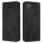 For Samsung Galaxy S22+ 5G Retro Elephant Embossed Leather Phone Case(Black)