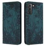For Samsung Galaxy S21 5G Retro Elephant Embossed Leather Phone Case(Green)