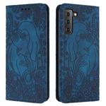 For Samsung Galaxy S21+ 5G Retro Elephant Embossed Leather Phone Case(Blue)
