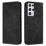 For Samsung Galaxy S21 Ultra 5G Retro Elephant Embossed Leather Phone Case(Black)