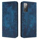 For Samsung Galaxy S20 FE 5G Retro Elephant Embossed Leather Phone Case(Blue)