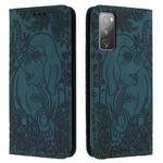 For Samsung Galaxy S20 FE 5G Retro Elephant Embossed Leather Phone Case(Green)