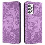 For Samsung Galaxy A52 Retro Elephant Embossed Leather Phone Case(Purple)