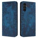 For Samsung Galaxy A34 Retro Elephant Embossed Leather Phone Case(Blue)