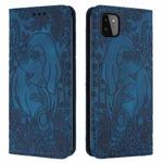 For Samsung Galaxy A22 5G Retro Elephant Embossed Leather Phone Case(Blue)